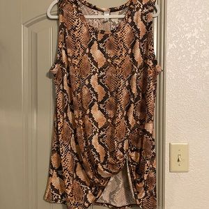 Snake Print Sleeveless Knotted Front Shirt Sz 2X
